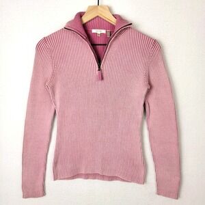 Tyler Böe Women's M Blush Pink Ribbed 1/4 Zip Sweater Fitted Preppy Minimalist